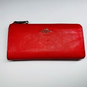 Coach Vibrant Red Leather Zip Wallet